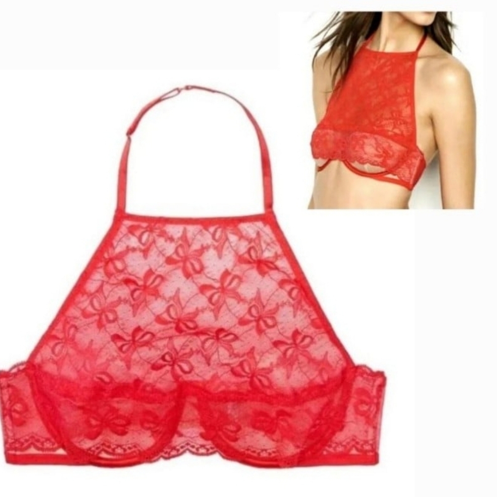 Victoria's secret Very Sexy Balconette red lace unlined underwire bra 32DD NWT